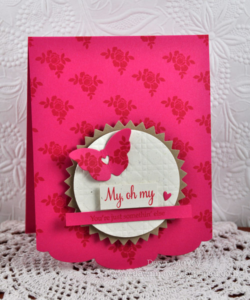 Paper: rustic cream, kraft, raspberry fizz<br />
Stamps: Glory Be, Table Service<br />
Ink:...