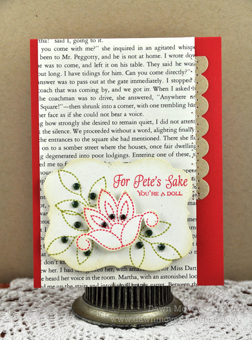 Paper: pure poppy, rustic cream, kraft, vintage book print<br />
Stamps: Stitches &amp; Swirls,...