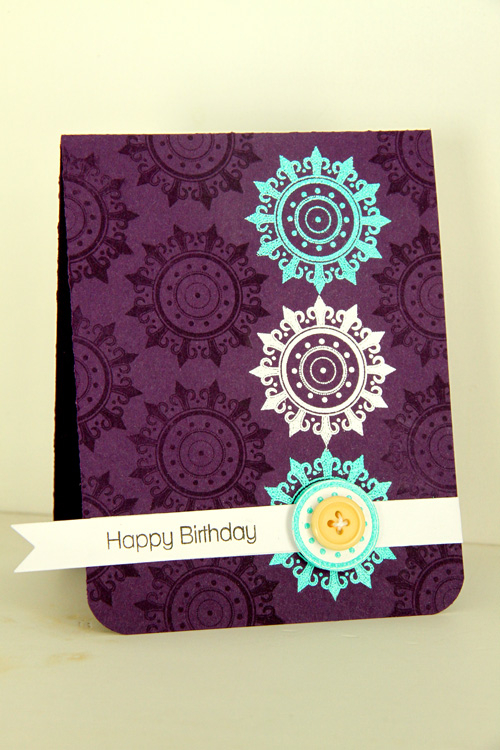 Stamps: Mega Mehndi Medallion, Birthday Basics<br />
Cardstock: Royal Velvet<br />
Harvest...