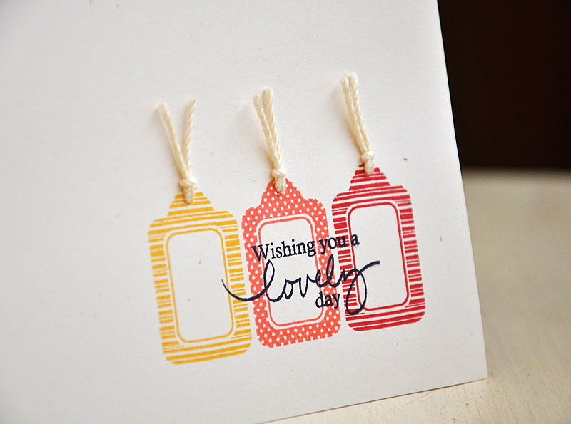 Stamps:  Tiny Tags I &amp; II and Signature Series: Butterfly<br />
Ink:  Summer Sunrise, Berry...