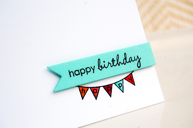 {Happy Birthday Banners} card<br />
Stamps - Tag-its #10<br />
Cardstock - White, Aqua Mist<br...