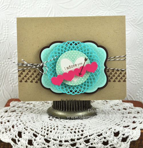 Paper: rustic cream, kraft, hawaiian shores, aqua mist, dark chocolate<br />
Stamps: Tag-Its...