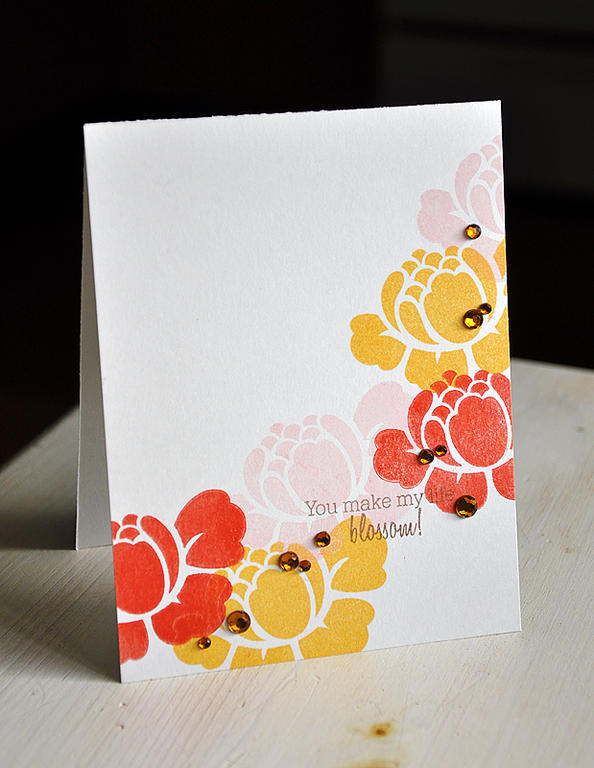 Stamps: Rosie Posie &amp; Flower Fusion #11<br />
Ink: Summer Sunrise, Terricotta Tile, Sweet...