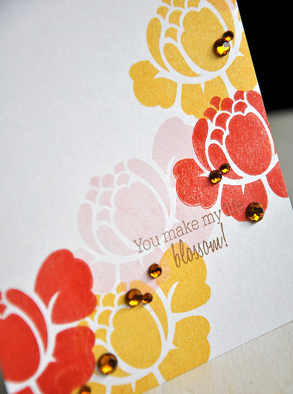 Stamps: Rosie Posie &amp; Flower Fusion #11<br />
Ink: Summer Sunrise, Terricotta Tile, Sweet...