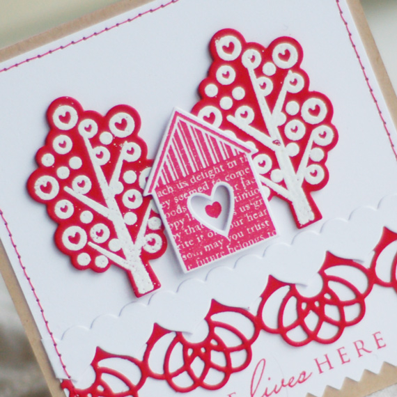 Stamps:  Tree Tops, Love Lives Here<br />
Ink:  Pure Poppy, Versamark<br />
Cardstock:...