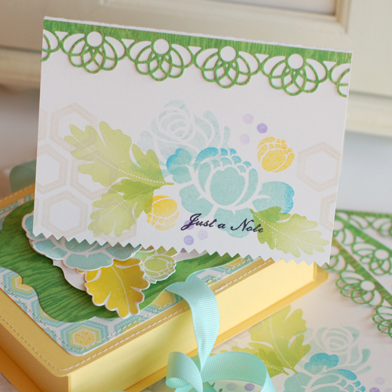 Stamps:  Rose Posie, Postmarks<br />
Ink:  Aqua Mist, Grass (AMuse), Latte (AMuse), Ocean...