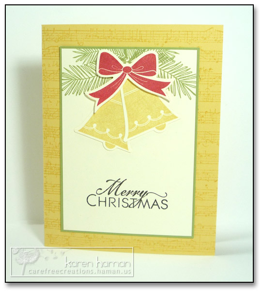 Supplies<br />
Stamps: Bells &amp; Boughs (PTI); Musical Score Background (SU);<br />
Colors:...