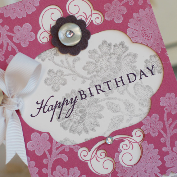 Stamps:  Lace Bouquet, Think Big Favorites #12, Fancy Flourishes<br />
Ink:  Fresh Snow, Smokey...