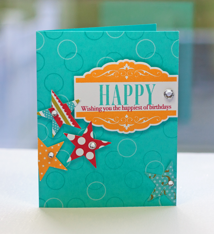 Stamps- Celebrations, Polka Dot Basics II<br />
Ink- Summer Sunrise, Fresh Snow, Hawiaan...