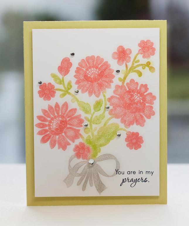 Stamps- Beautiful Blessings, Lace Bouquet<br />
Ink- VersaMark, True Black<br />
Paper- Spring...