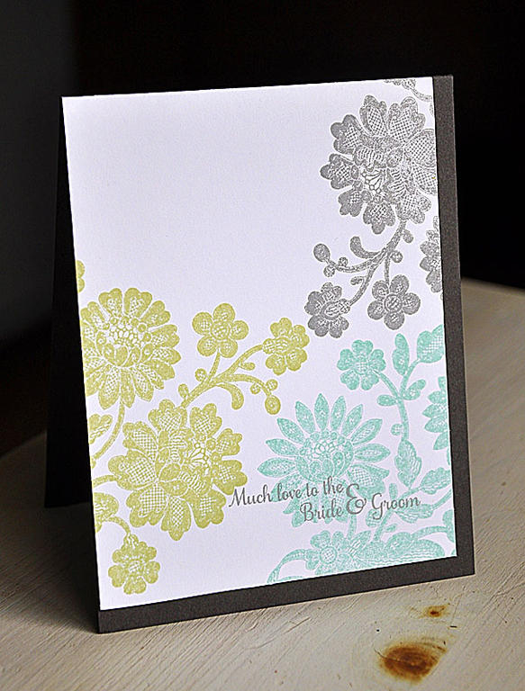 Stamps:  Lace Bouquet &amp; Happily Ever After<br />
Ink:  Spring Moss, Aqua Mist &amp; Smoky...