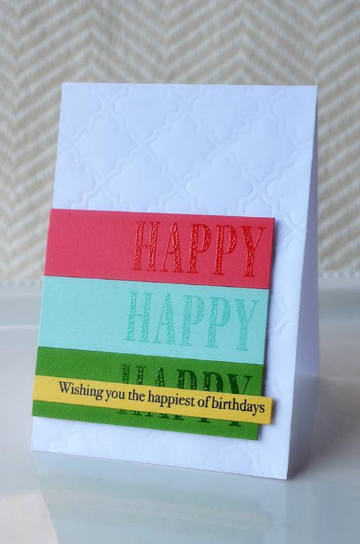 {Happy Happy Happy} card<br />
Stamps - Celebrations<br />
Cardstock - White, Berry Sorbet,...