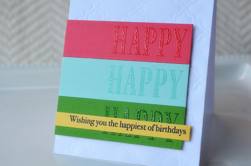 {Happy Happy Happy} card<br />
Stamps - Celebrations<br />
Cardstock - White, Berry Sorbet,...