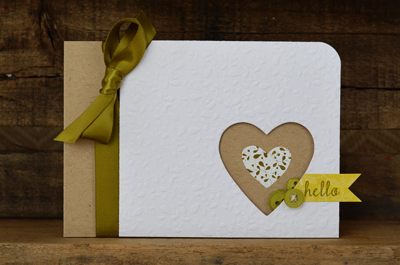 {Hello Heart} card<br />
Stamps - Tag-its #12<br />
Cardstock - White, Kraft<br />
PP - For...