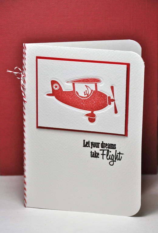 A debossed card, I made this card for the clean and simple card class. I die cut the plane out...