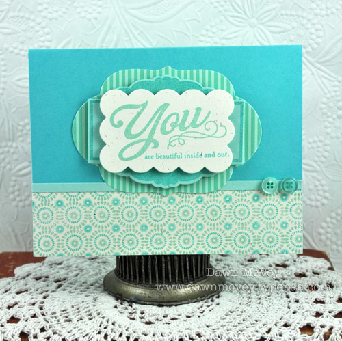 Paper: rustic cream, aqua mist, hawaiian shores<br />
Stamps: Simply You, Background Basics:...