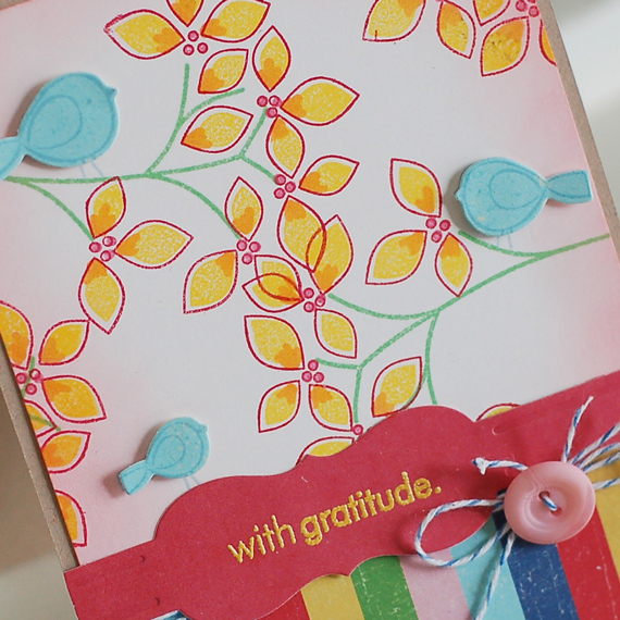 Stamps: Lovely Leaves, Little Bitty Bird<br />
Ink:  Pure Poppy, Spring Rain, Sweet Blush,...