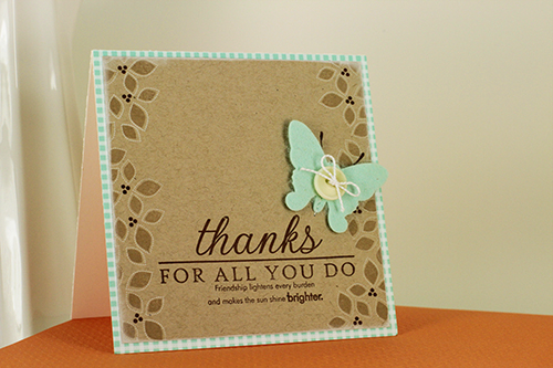 Stamps: Lovely Leaves, Think Big Favorites # 6<br />
Ink: Dark Chocolate, Kraft, Fresh Snow<br...