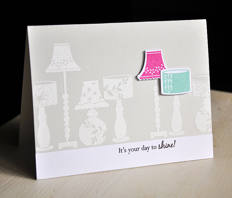 Stamps:  Lighten Up &amp; Lighten Up Sentiments<br />
Ink:  Versamark, Raspberry Fizz, Aqua...