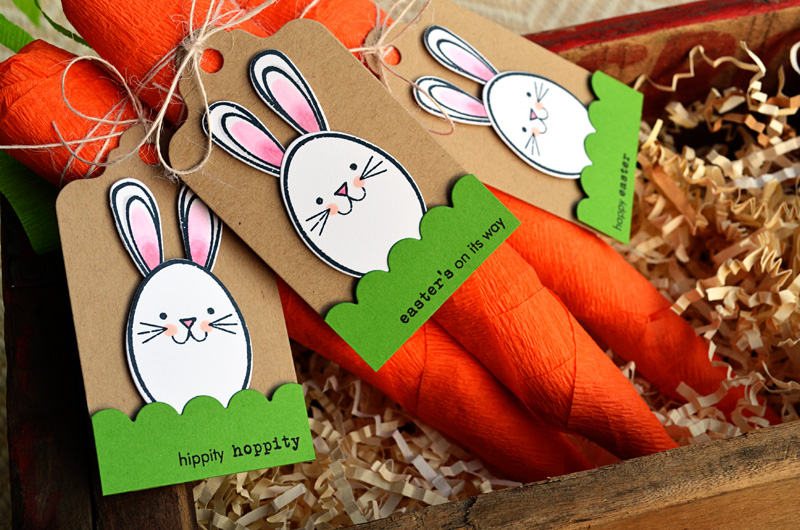 {Rabbits &amp; Carrots} tags<br />
Stamps - Scrambled Eggs<br />
CS - Kraft, White, New...