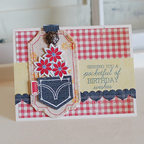 Stamps:  Back Pocket Basics<br />
Ink:  Blueberry Sky, Pure Poppy, Summer Sunrise, Versamark<br...