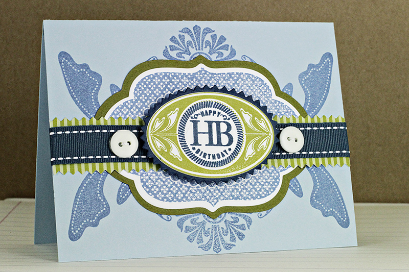 Blue Happy Birthday Card<br />
<br />
Stamps: 2012 Birthday Tags, Rosie Posie, Mat Stack 5...