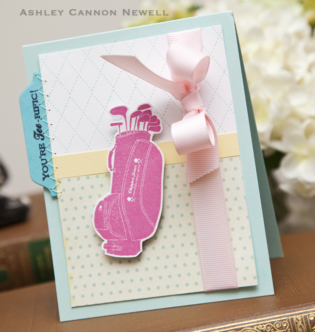 Supplies<br />
<br />
Stamps: On the Links<br />
Ink: True Black + Raspberry Fizz + Aqua...
