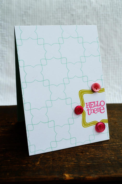 {Hello There} card<br />
Stamps - Framed Out #2<br />
CS - White, Aqua Mist<br />
Ink - Aqua...