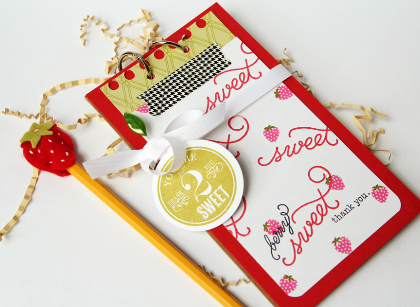 This is a little notepad and pencil topper I made to go in the strawberry basket.<br />
<br />...