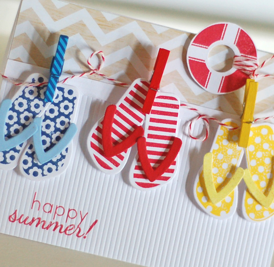 Stamps:  Flipping Out, Out to Sea<br />
Ink:  Enchanted Evening, Pure Poppy, YoYo Yellow...