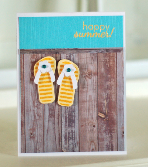 Stamps:  Flipping Out<br />
Ink:  Versamark, Summer Sunrise<br />
Cardstock:  Hawaiian Shores,...