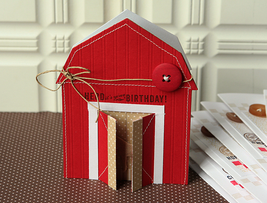 Stamps: On the Farm<br />
Ink: True Black<br />
Paper: Pure Poppy and white cardstock, Fine...