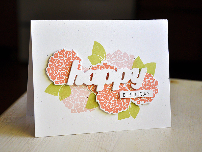 Stamps: Happy Hydrangea &amp; Pretty Peonie<br />
Ink:  Spring Moss, Sweet Blush, Melon Berry...