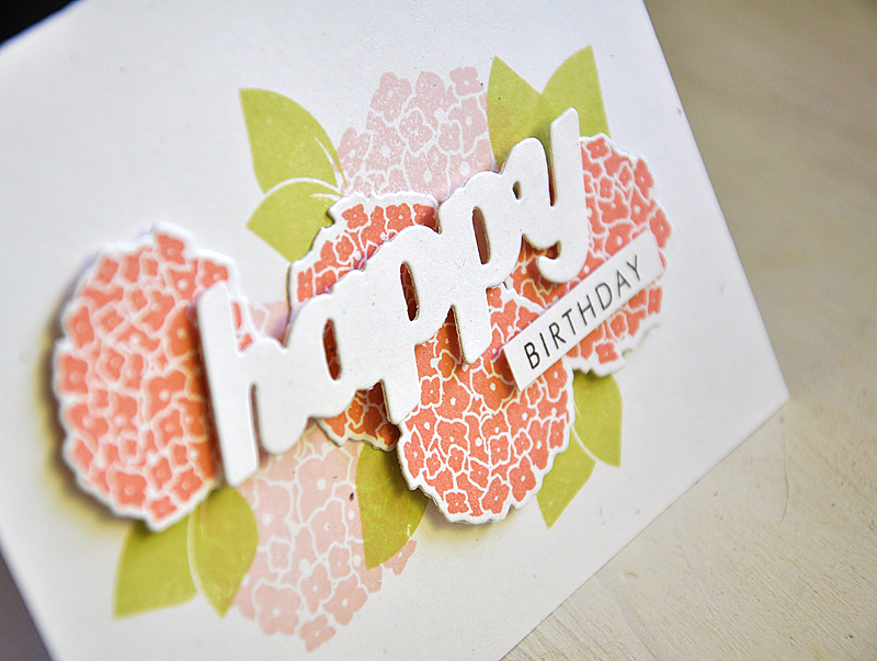 Stamps: Happy Hydrangea &amp; Pretty Peonie<br />
Ink:  Spring Moss, Sweet Blush, Melon Berry...