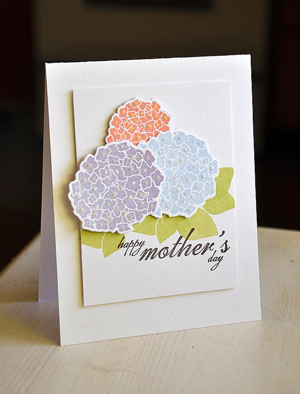 Stamps:  Happy Hydrangea<br />
Ink: Winter Wisteria, Spring Rain, Melon Berry, Spring Moss...