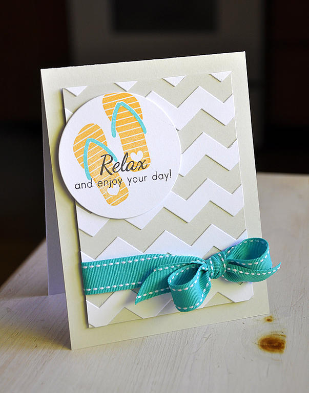 Stamps:  Flipping Out<br />
Ink:  Summer Sunrise, Hawaiian Shores &amp; Smokey Shadow<br />...