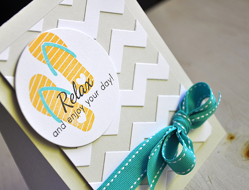 Stamps:  Flipping Out<br />
Ink:  Summer Sunrise, Hawaiian Shores &amp; Smokey Shadow<br />...