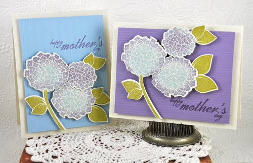 Paper: rustic cream, spring rain, winter wisteria<br />
Stamps: Happy Hydrangea<br />
Ink:...