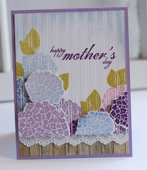 Stamps:  Happy Hydrangeas<br />
Ink:  Spring Rain, Blueberry Sky, Winter Wisteria, Royal...