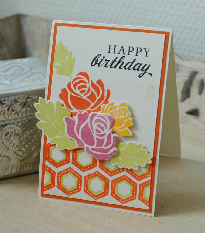 Happy Birthday<br />
stamp sets: Rosie Posie, Think Big #12