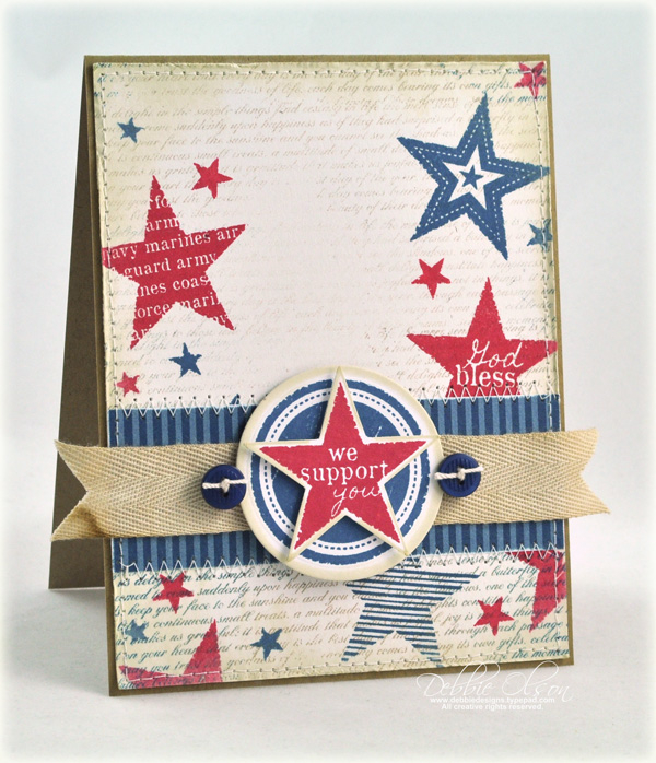 Stamps: Military Stars, Background Basics: Text Style II<br />
Cardstock: Rustic White,...