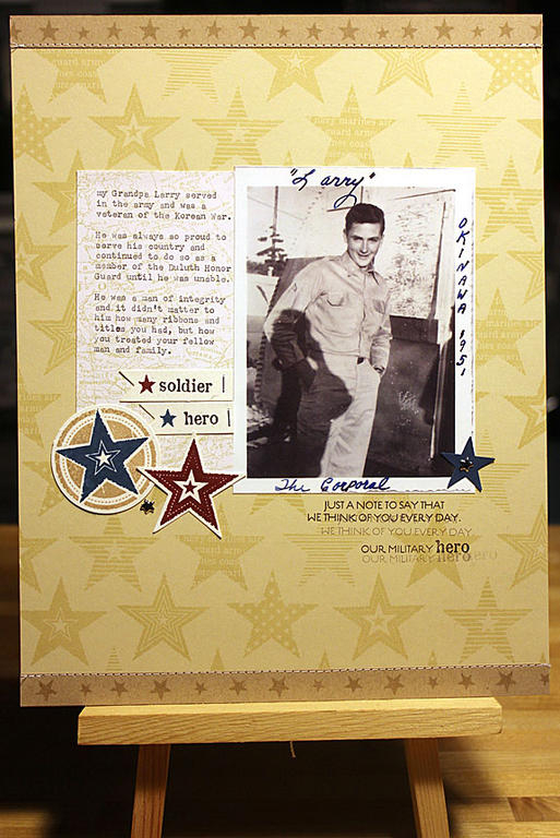 stamps: Military Stars, Military Hero<br />
<br />
ink: Fine Linen, Classic Kraft, Scarlet...