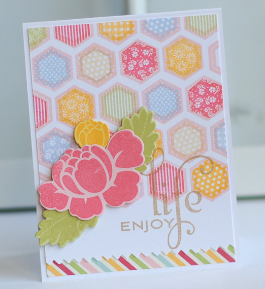 Stamps:  Happy Hexagons, Rosie Posie, Think Big Favorites #17<br />
Ink:  Spring Rain, Spring...