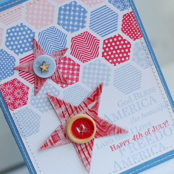 Stamps:  Happy Hexagons, Est 1776<br />
Ink:  Sweet Blush, Blueberry Sky, Pure Poppy, Spring...