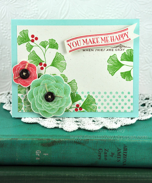 Paper: rustic cream, aqua mist<br />
Stamps: We Go Together, Natural Beauties, Harvest Berries,...