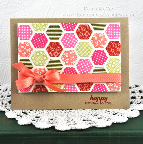 Paper: rustic cream, kraft<br />
Stamps: Happy Hexagons, Pretty Peonies<br />
Ink: terracotta...