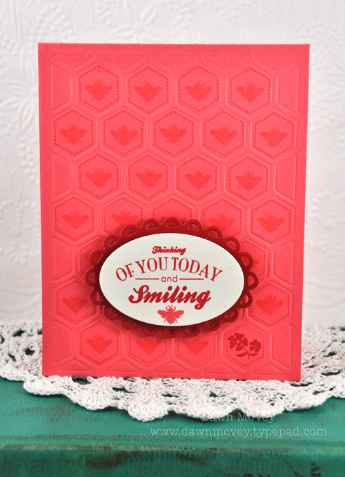 Paper: rustic cream, pure poppy, berry sorbet<br />
Stamps: We Go Together, Happy Hexagons<br...