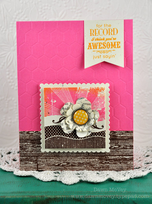 Paper: rustic cream, hibiscus burst, vintage book print<br />
Stamps: We Go Together, On the...