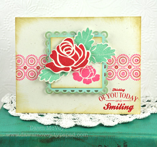 Paper: rustic cream, aqua mist<br />
Stamps: We Go Together, Rosie Posie, Background Basics:...