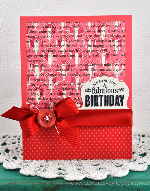 Paper: rustic cream, berry sorbet, pure poppy pattern pack, vintage book print<br />
Stamps:...